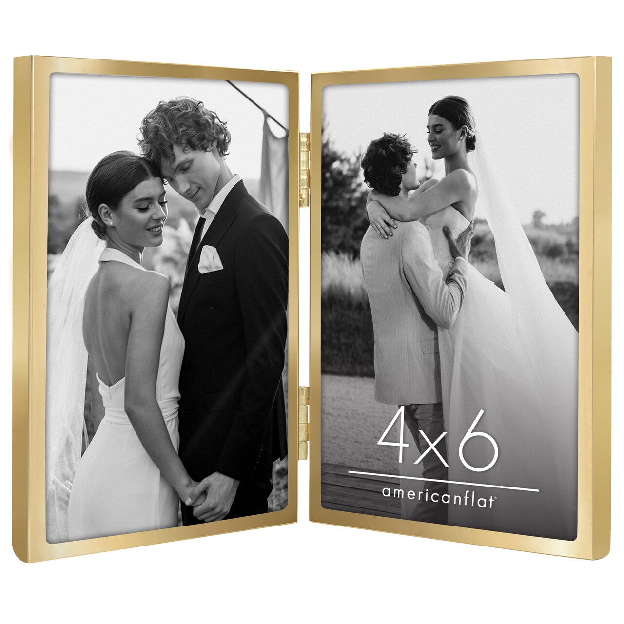 Americanflat Hinged Picture Frame with Shatter-Resistant Glass - Modern Metal Picture Frame Displays Two Photos - Elegant Photo Frames for Tabletop Display